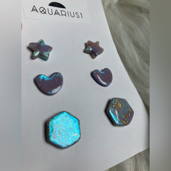 Handmade Pastel Iridescent Stud Earring Set Of 3 #1 - Picture 6 of 7